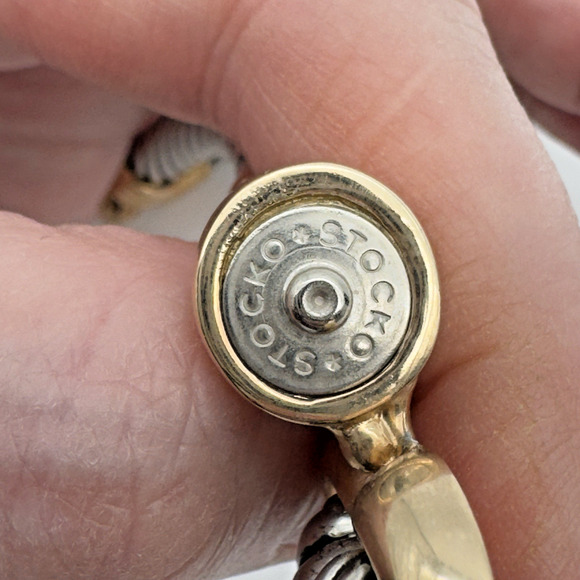 Stocko Heart Pendant Necklace Snap Clasp Two Tone Twisted Cable Choker 15" - Picture 5 of 7